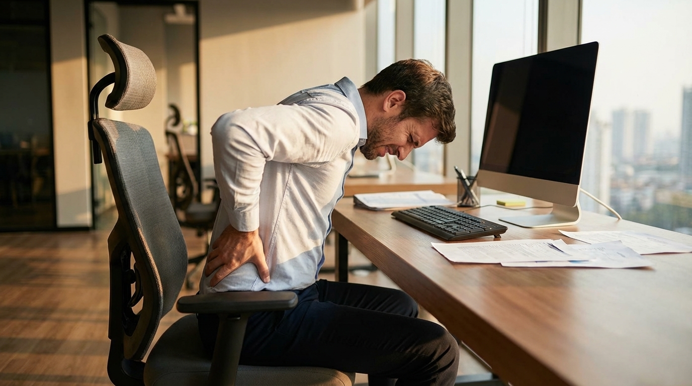 デスクワークによる腰痛・肩こりのイメージ